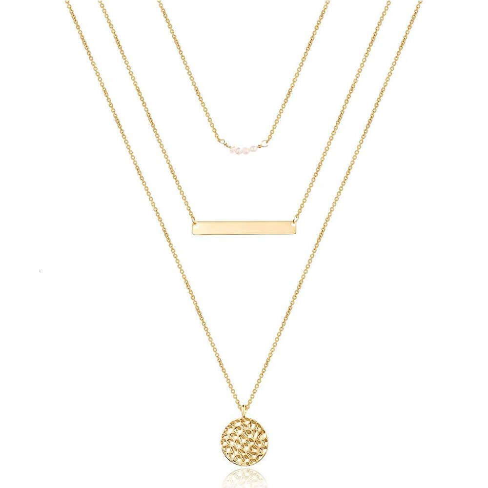 1 set Dainty Layered Necklace, Handmade 14K Gold Plated Y Pendant Multi-layer Bar Disc Necklace Adjustable Layering Choker Necklaces Women, Prefect gi