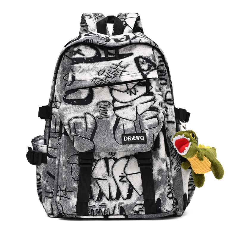 Cross border new junior high school student backpack, personalized letter graffiti backpack, large capacity couple backpack, travel bag trend