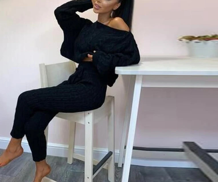 Womens Two-Piece Set Round Neck Woolen Long Sleeved Suit Sweater Simple and Personalized Casual Retro Two-Piece Set 250619