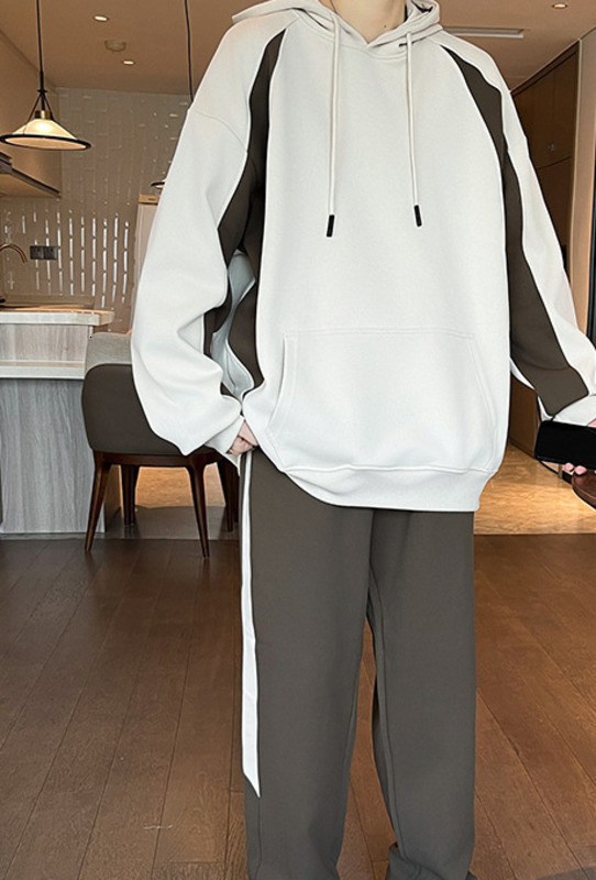 High Street Hoodie Splicing Contrasting Colors Vintage Hooded Hoodies Men Women Pullover Casual Loose Autumn Winter Sweatshirts 240823