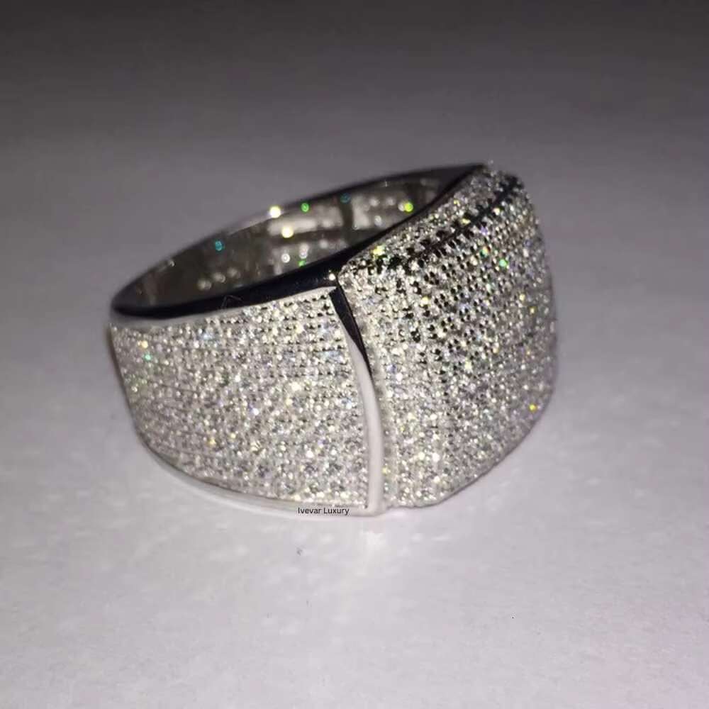 Luxury Mens 925 Sterling Silver Pinky Ring VVS round Cut Iced out Moissanite Classic Style Diamond for Weddings