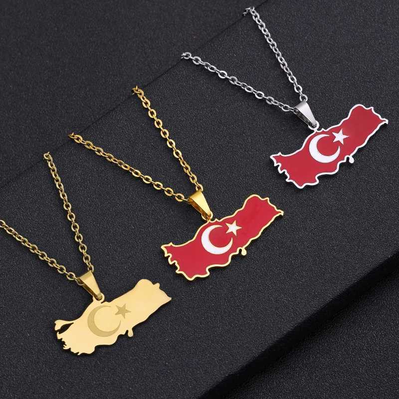 Turkey Ethnic M Flag Pendant Necklace Stainless Steel Gold Silver Color Men Women Turkish Country M Jewelry Gift W250620