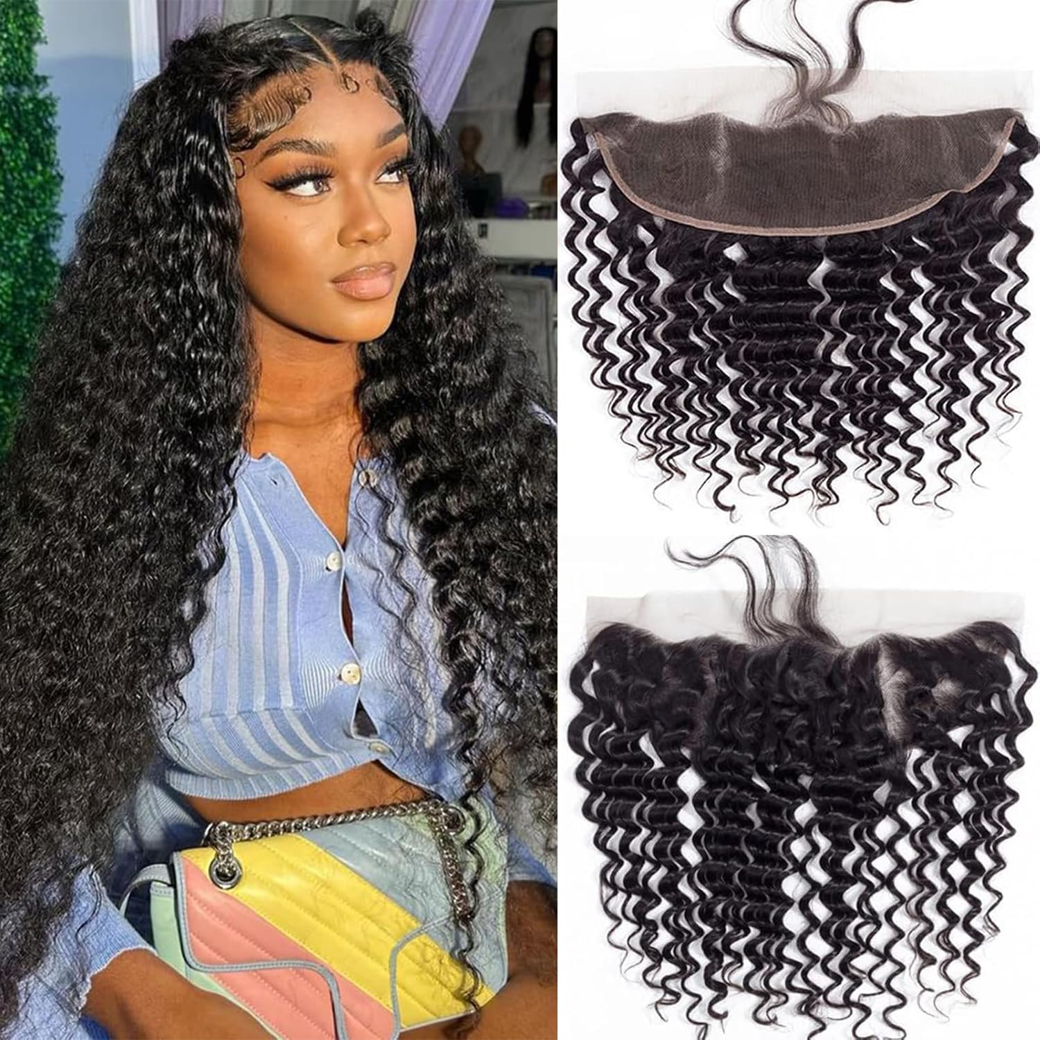 Free shipping Brazilian Deep Wave 13x4 To Ear Pre Plucked Lace Frontal Closure With Baby Remy Human Hair Free Part Top Closures
