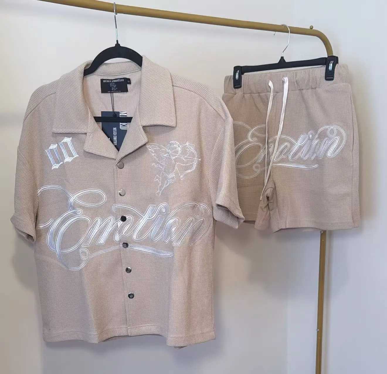 25ss New Mixed Emotion Angels Embroidery Polo Shirt Shorts Sets High Quality Waffle Polo Shirts Drawstring Shorts Summer Sets X250620