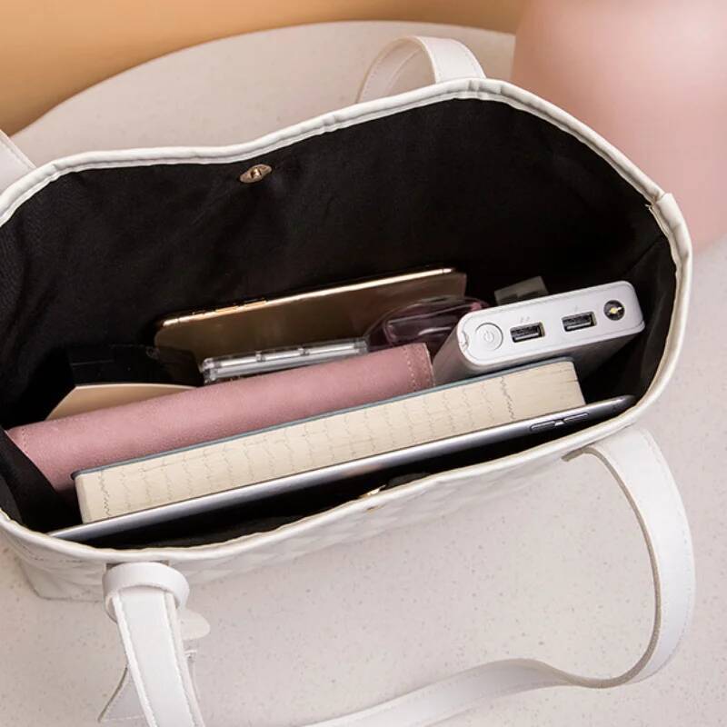 DHGM Chic Embroidered Tote Bag for Women - Spacious & Stylish Shoulder Handbag with Fixed Strap, Polyester Lined, Faux Leather