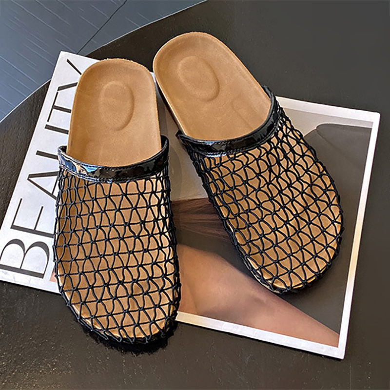 womens sliders hollow out designer sandals summer slides flats slippers fashion simple breathable mesh weaving slipper casual mules size 35-40