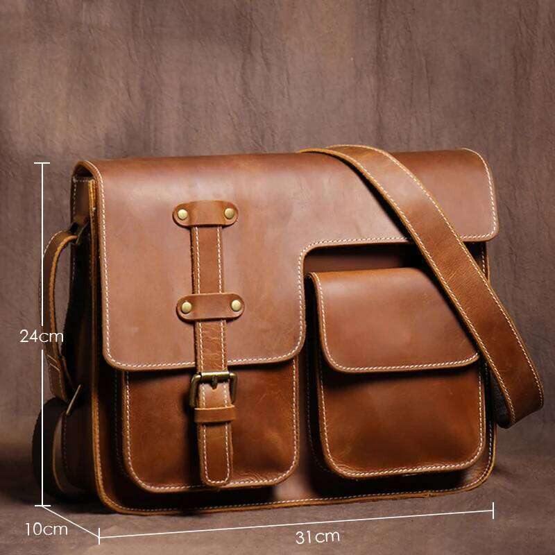 GURO Vintage Deluxe Leather Messenger High Quality Crazy Horse Cowhide Shoulder Sling Bag Weekend Crossbody For 12 Inch Ipad