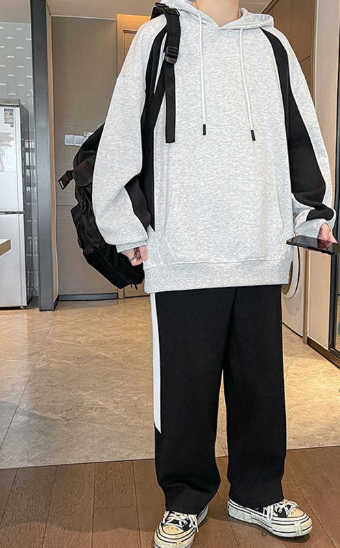 High Street Hoodie Splicing Contrasting Colors Vintage Hooded Hoodies Men Women Pullover Casual Loose Autumn Winter Sweatshirts 240823