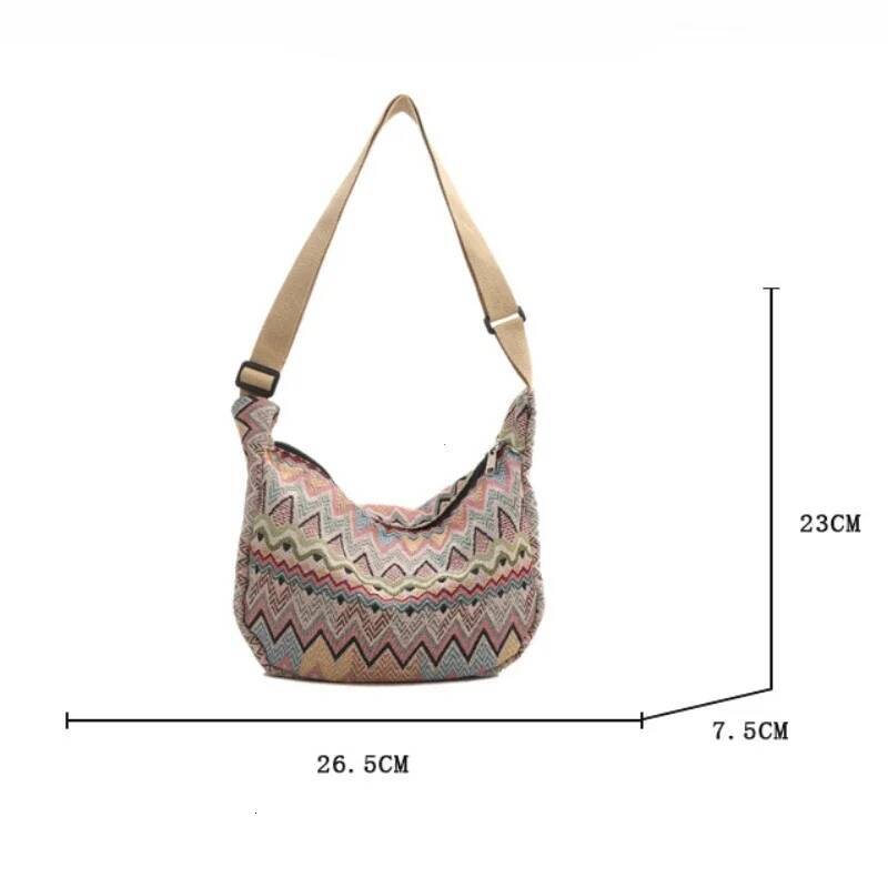 DHGM Wave Pattern Design Crossbody for Women New Large Capacity Canvas Shoulder Versatile College Students Dumplings Bag