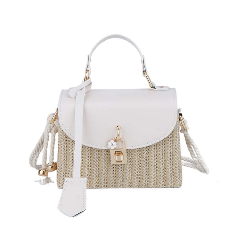 Straw Woven Single Shoulder Crossbody for Women 2024 Lock Simple Versatile Chain Commuter Small Square Bag Bags