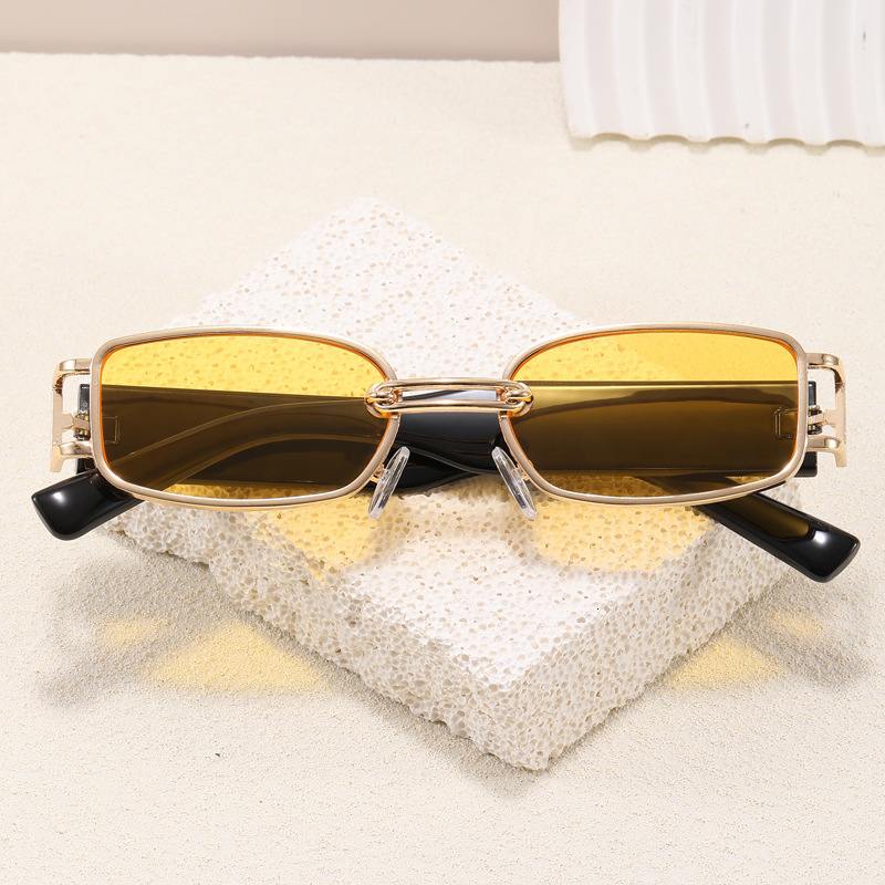 2025 Premium Metal Rectangular Frame Hip Hop Streetwear Sunglasses Square Wide Temples Trendy Luxury Eyewear for Women