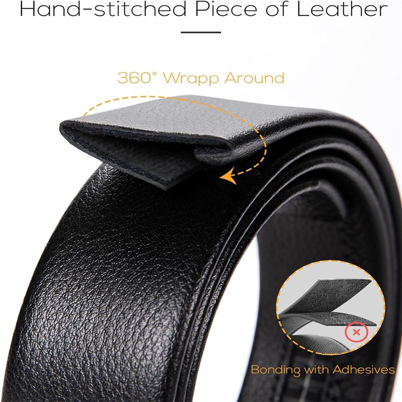 Mens Belt Durable Genuine Leather Ratchet Belt Strap with Robust Metal Clasp Strong Alloy Buckle for Boyes and Girls