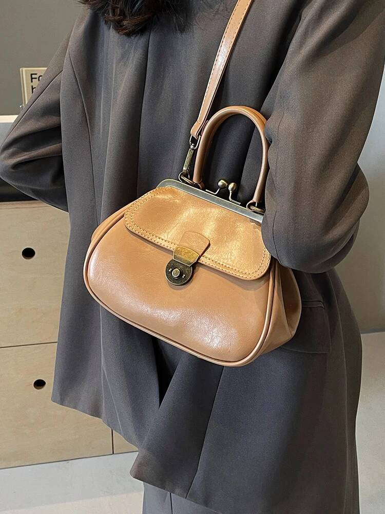 DHSM Women's New High Quality Texture Crossbody Bag Autumn Winter Retro Versatile Single Shoulder Fashion Trend PU Solid Handbag