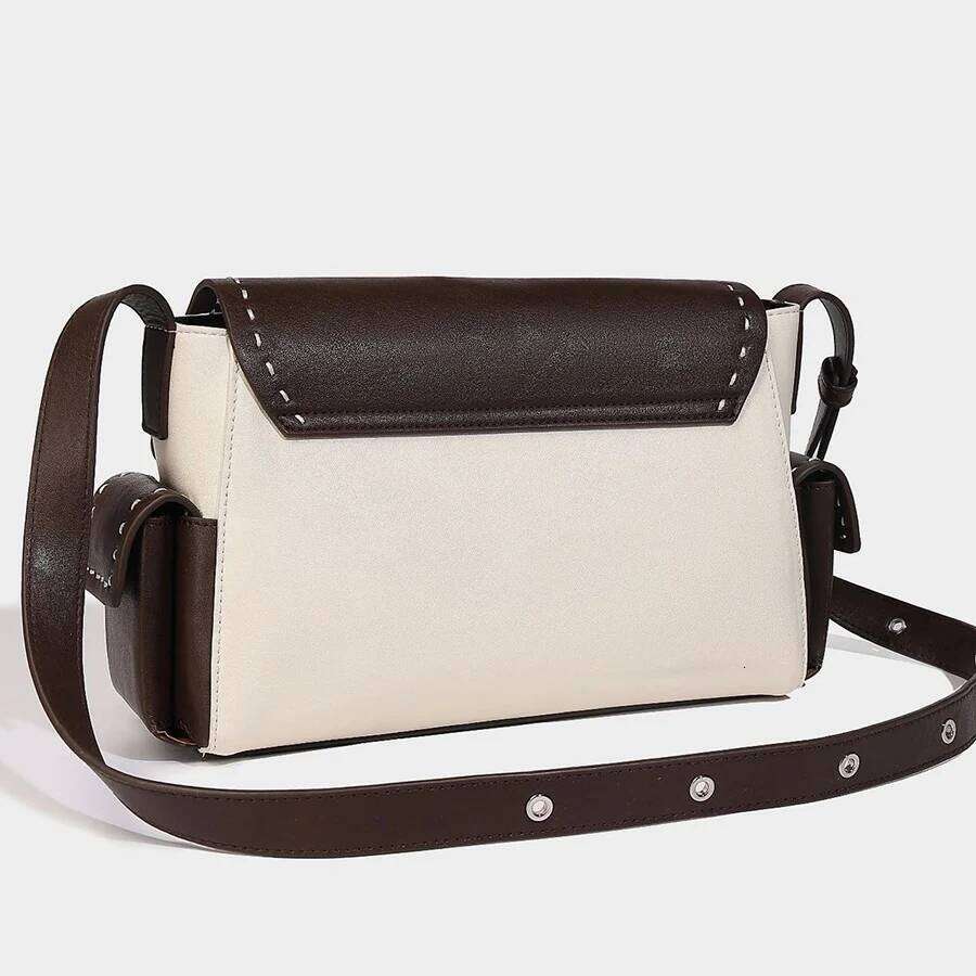 Commuter Handbags Women Patchwork Design Shoulder Crossbody Black Pu Leather Messenger Flap Bags Clutch