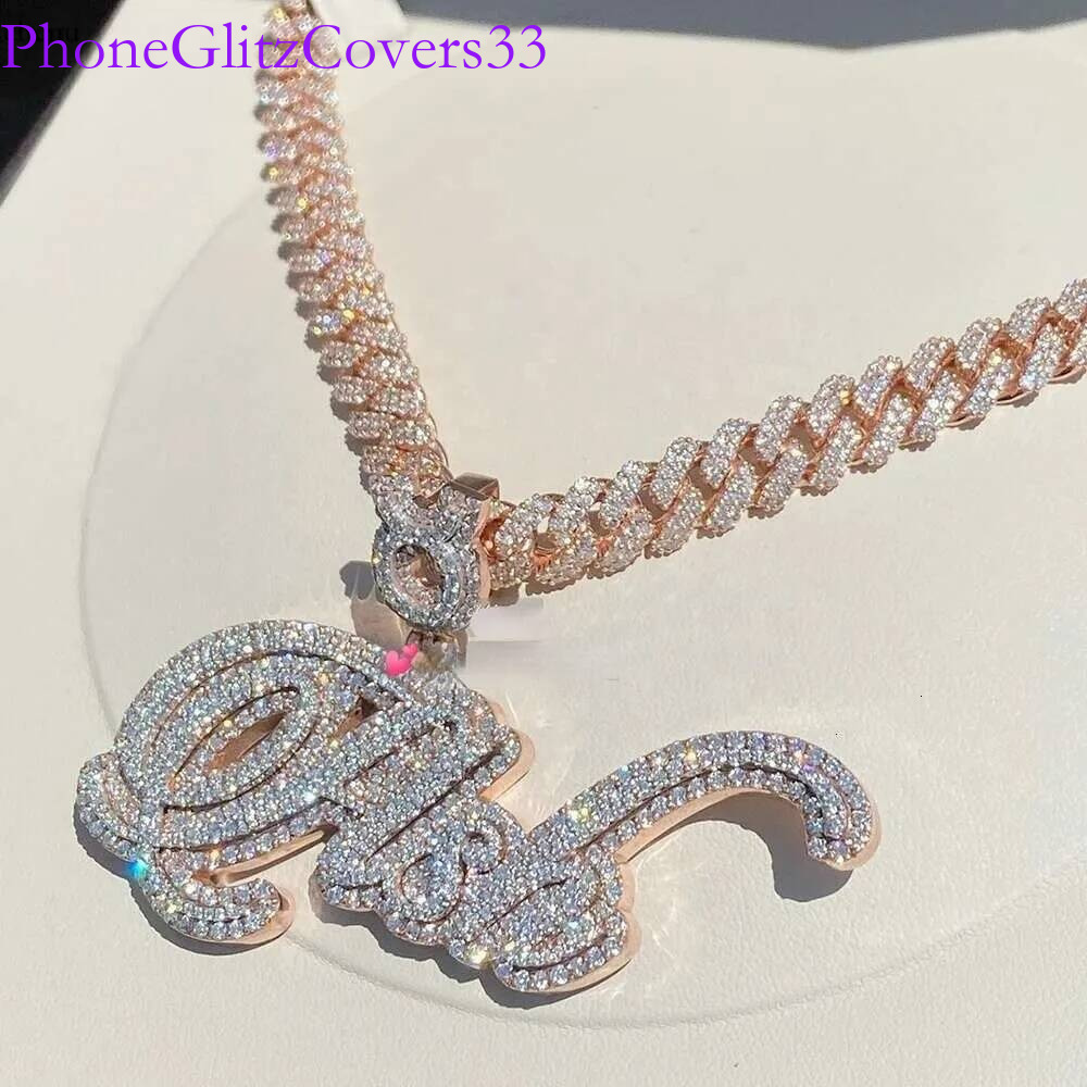 Custom Initial Name Pendant Customized Full Iced Out Charm S VVS D Moissanite Dia Letter Chain For Men And Women