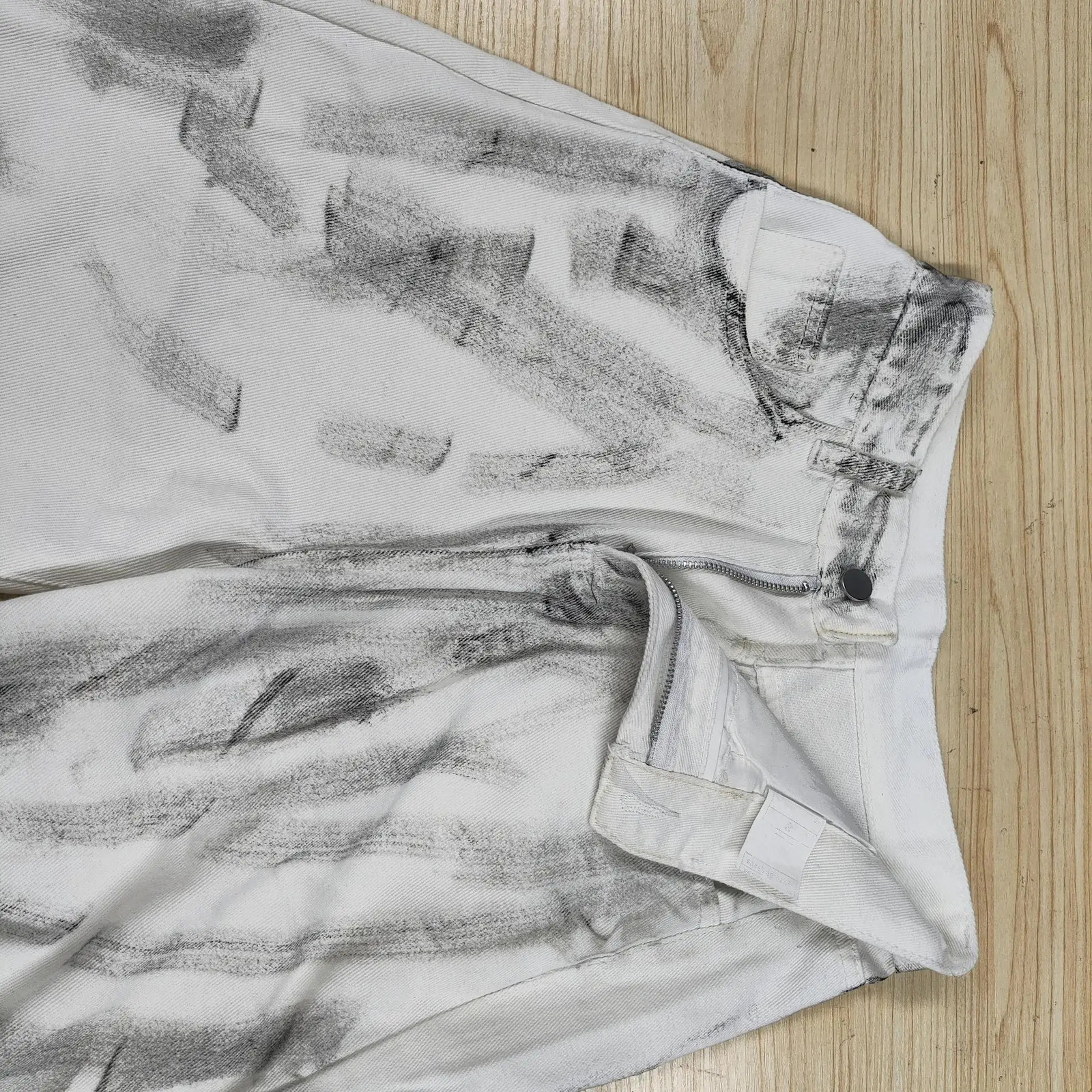 spring autumn female women girls cotton stretch streetwear Graffiti low waist wide leg jeans 250619