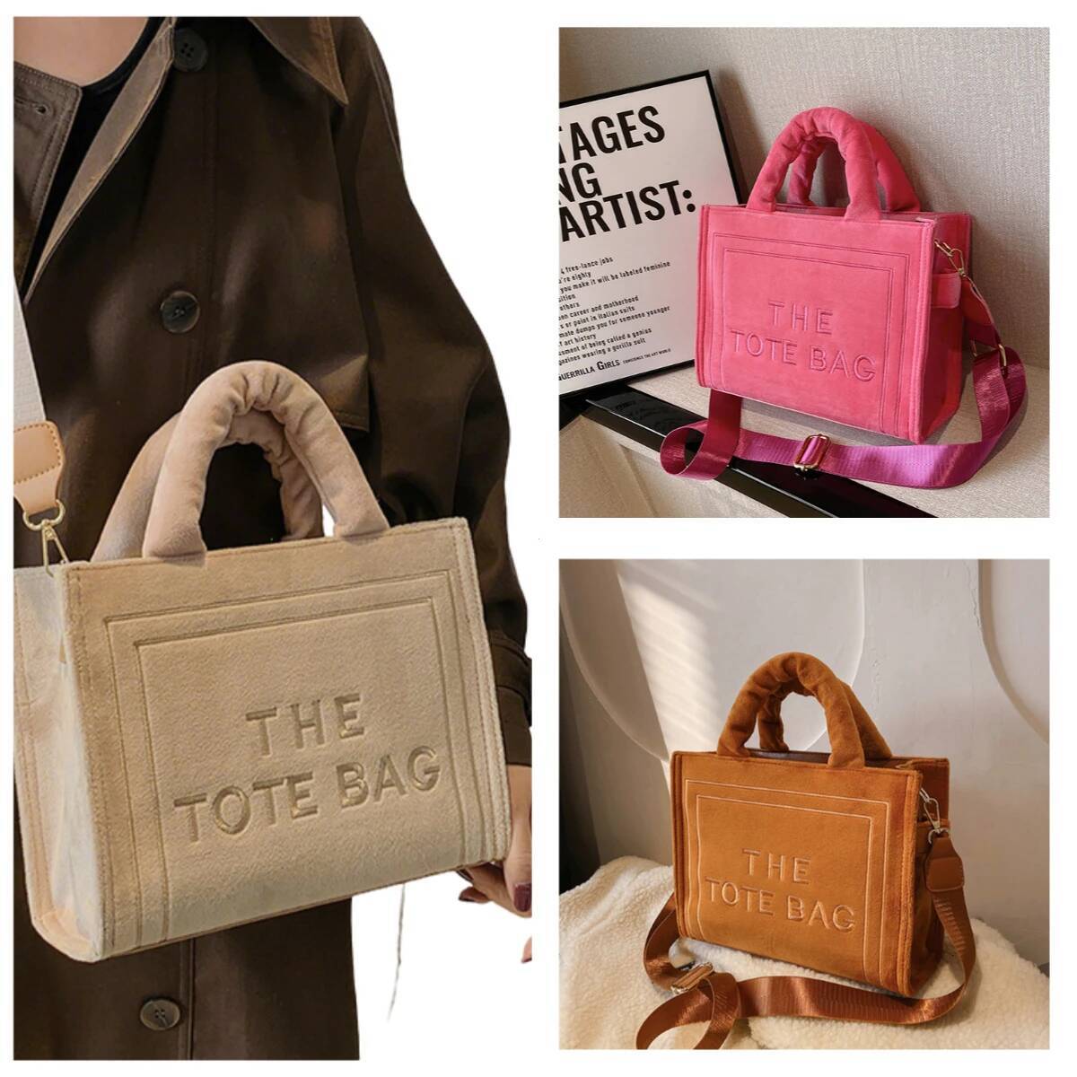 DHGM DHGM Female Square Tote Crossbody Bag Aesthetic Velour Elegant Letter Print Ladies Shoulder Bags Top Handle Women's Charisma Handbags