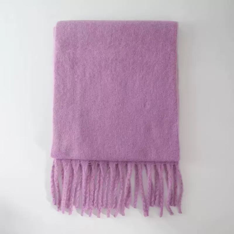 T1016 new thick warm mohair scarf female shawl cashmere autumn and winter thick beard solid color scarf