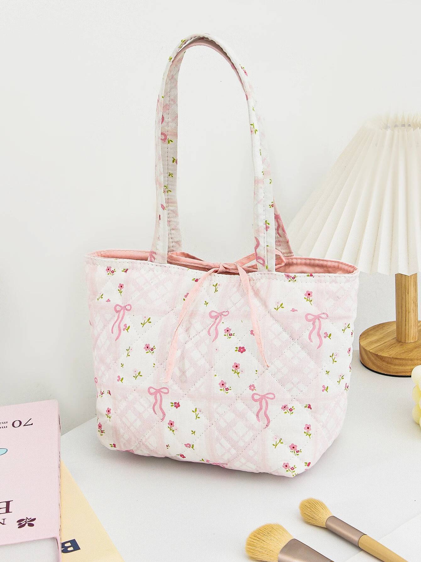 DHGM 1 piece flower handbag, large capacity fashionable versatile shoulder bag with cute bow design, suitable for teenage girls