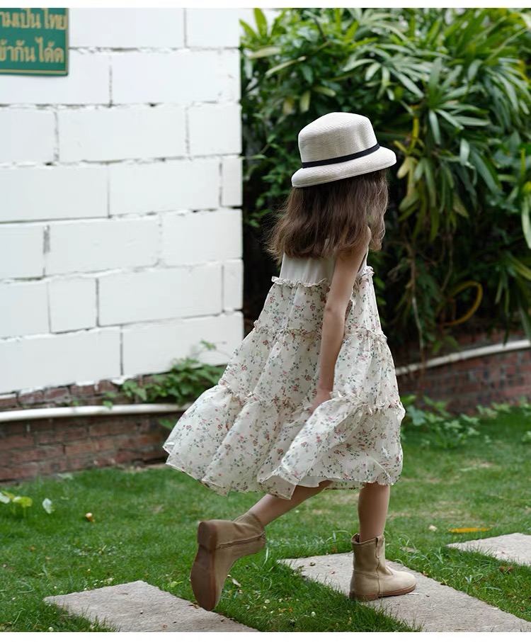 Girls' Knitted Splicing Chiffon Cake Dress Loose daily outerwear dress