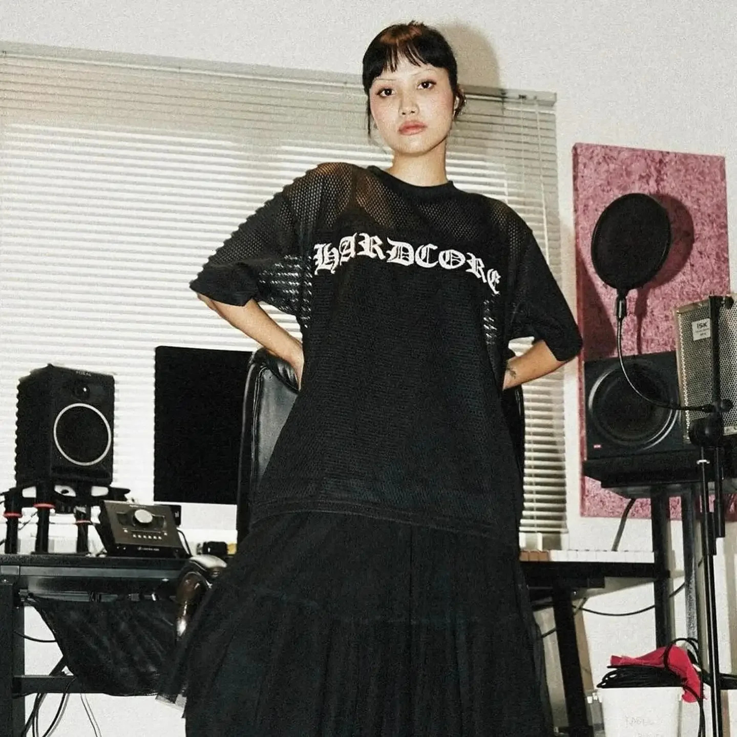 Y2k Clothes Mesh Breathable T Shirt Men Women Summer Trend American Sports Short Sleeved Hollow Loose Fitness Casual Jogging Top 250617