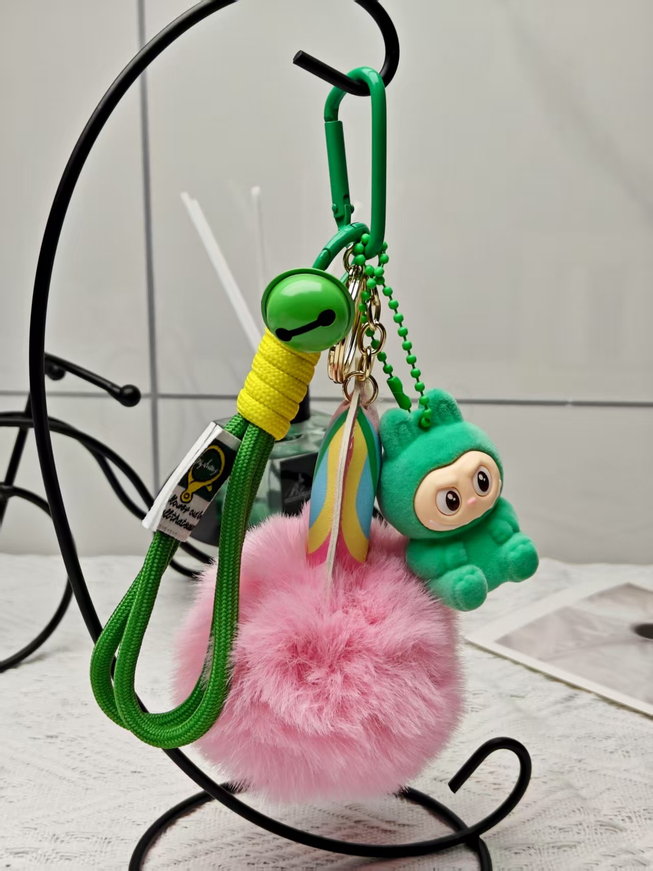 Internet Celebrity Trendy Cute Free Delivery Bucktooth Boy Labubu Plush Doll Keychain Designer Keychain Couple Pom-pom Keyring Small Gift Backpack Pen