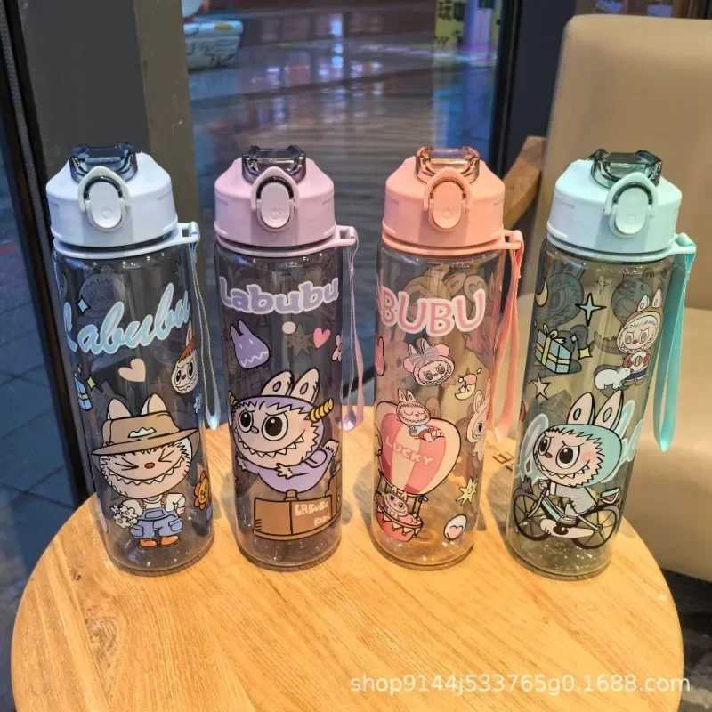 New Labubu Water Glasses for Women and Men Cute Fashion Sports Outdoor with Straw Cup High Value Cartoon Anime Water Bottles Kids Gift M250620
