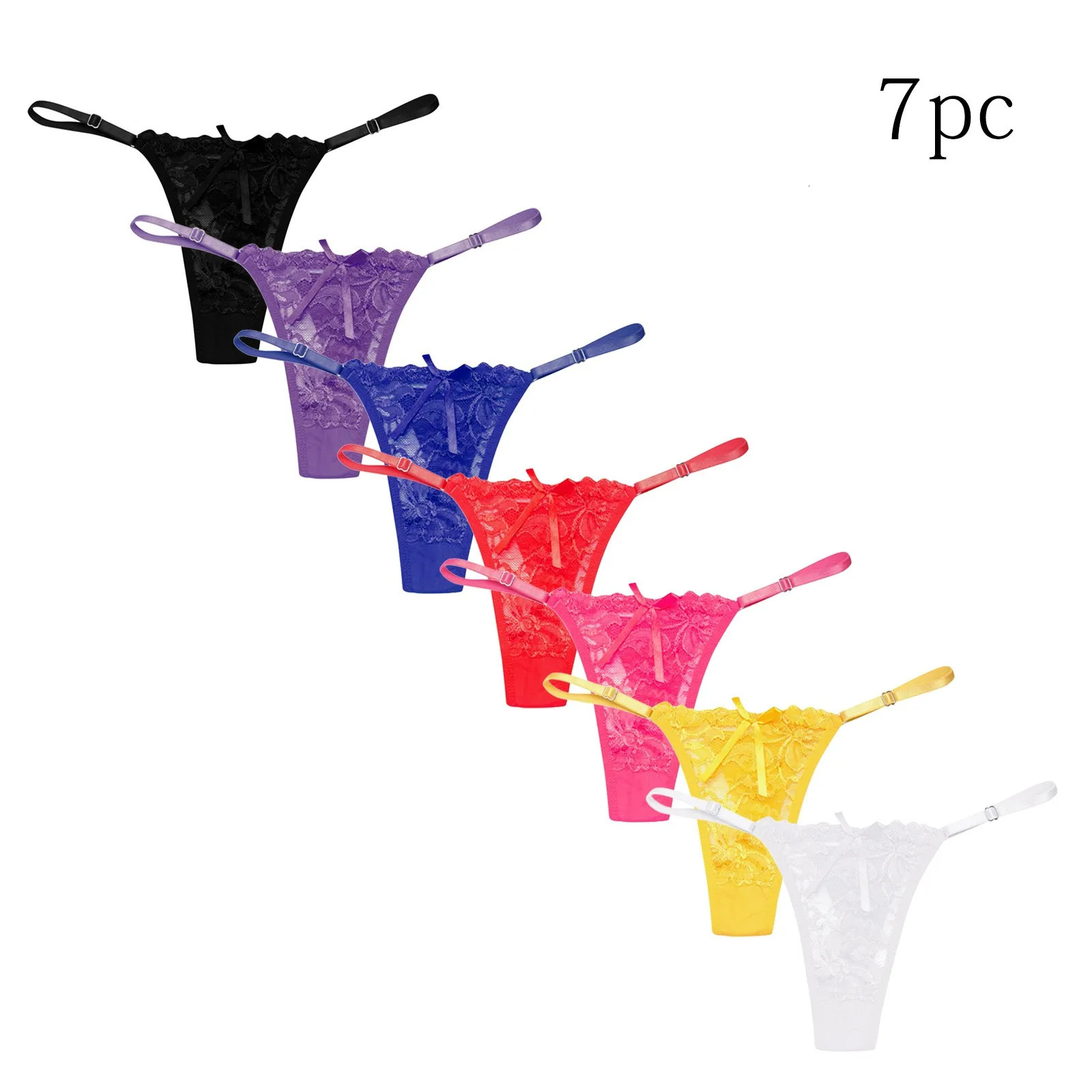 2025 7Pcs Sexy Women GString Lace TBack Thong Lingerie Solid Color Underwear T Pants Low Waist Panties Tanga Underpants 250609