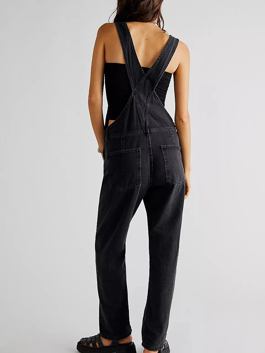 Casual Women Summer Vintage Retro Denim Long Jumpsuit Spaghetti Strap Straight Romper Pants Baggy Bib Overalls Jumpsuits 250619