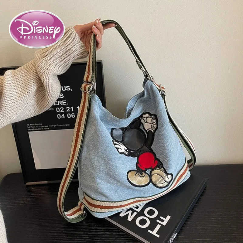 Disney Mickeys new large-capacity womens canvas denim bag college student fashion commuter shoulder bag W250620