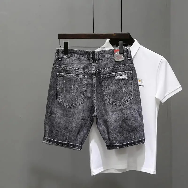 Mens Short Jeans Pants Black Gray Ripped Male Denim Shorts er Buttons Emo in Stretchable With Zipper Original 250618