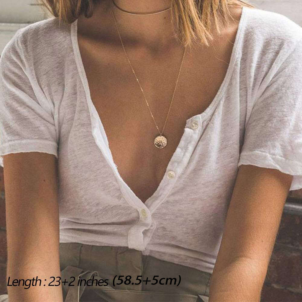 1 set Dainty Layered Necklace, Handmade 14K Gold Plated Y Pendant Multi-layer Bar Disc Necklace Adjustable Layering Choker Necklaces Women, Prefect gi