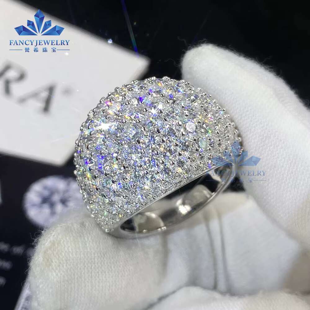Customized 925S Mens Cuban Ring Full Diamond Moissanite Iced Out Melee Diamond Half Circle Hip Wedding Ring GRA Certificate