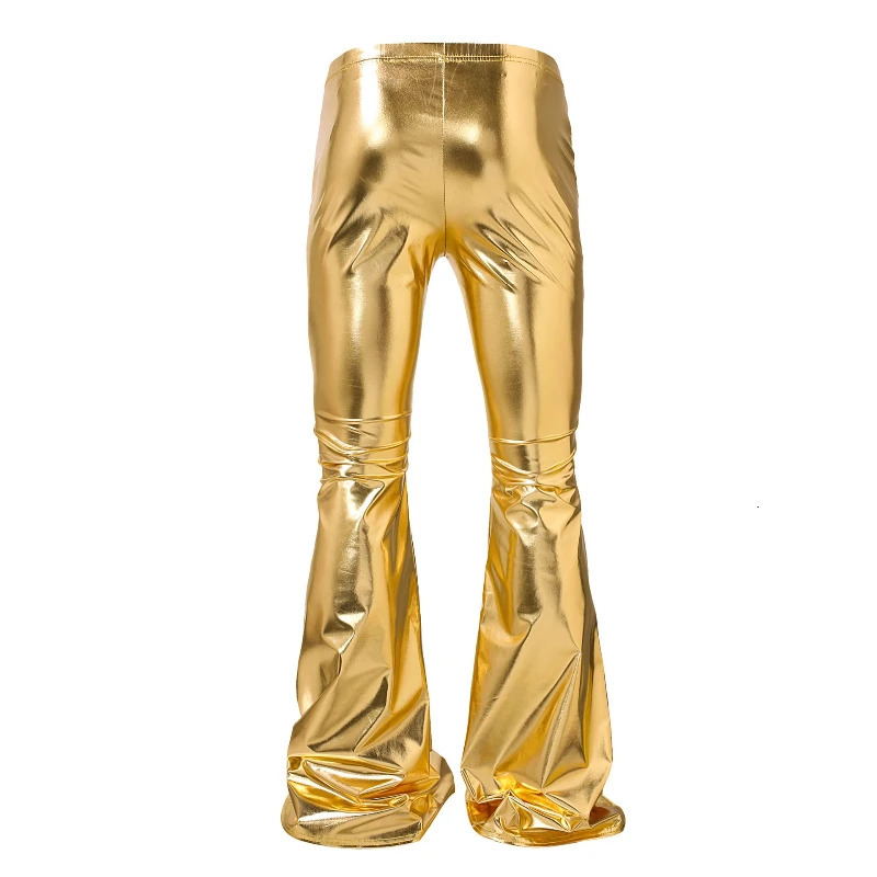 European and American sexy stage Shiny leather fashionable elastic waist flared pants wideleg long 250614