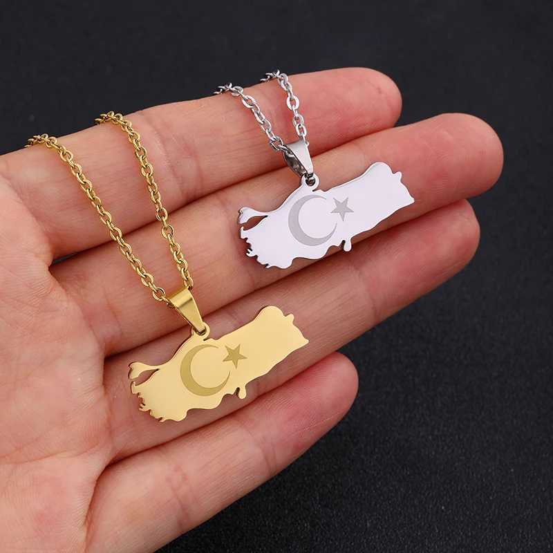 Turkey Ethnic M Flag Pendant Necklace Stainless Steel Gold Silver Color Men Women Turkish Country M Jewelry Gift W250620