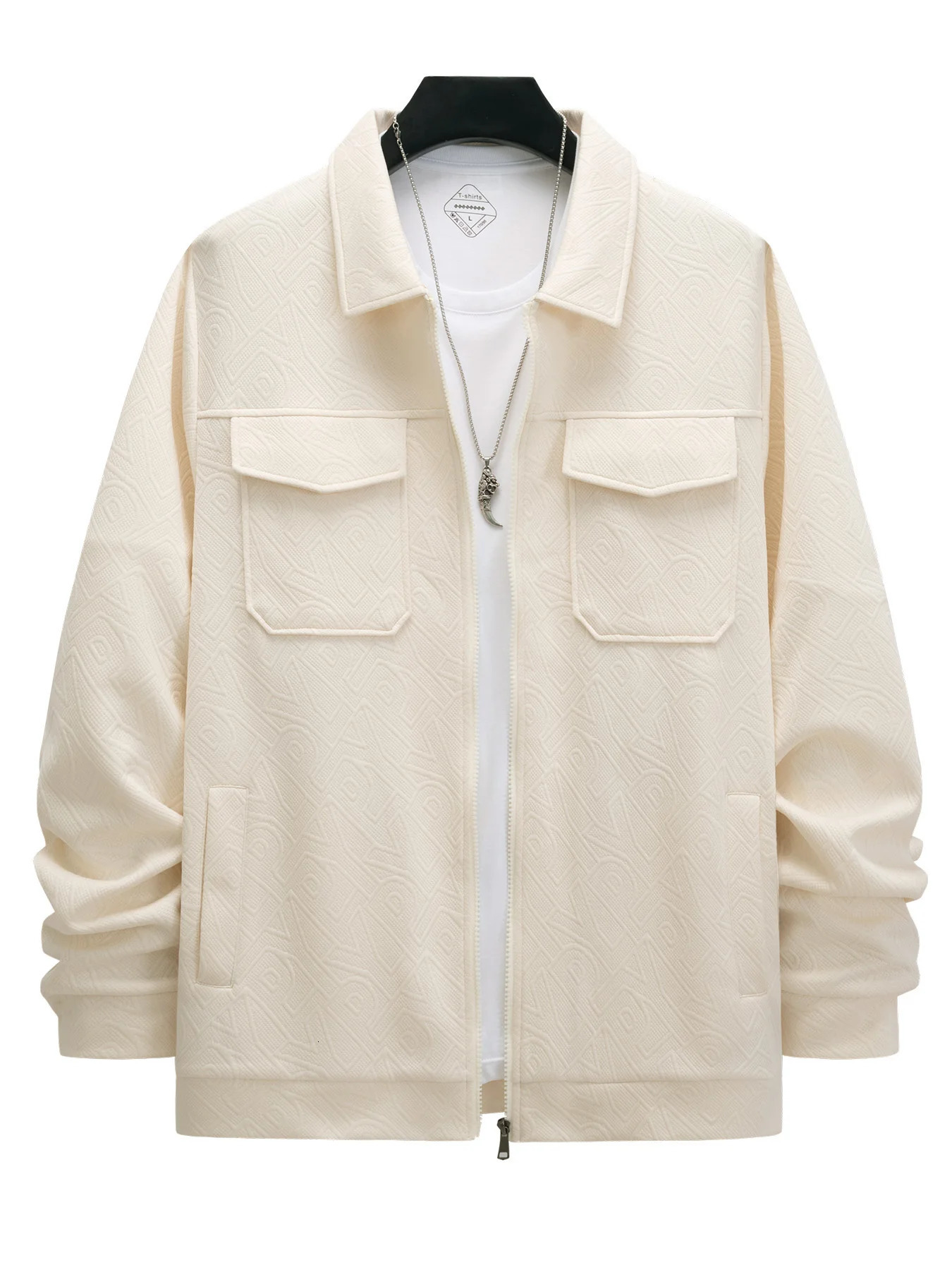 Autumn and winter mens business casual jacket trend fashion solid color lapel pocket zipper thick long-sleeved top 250619