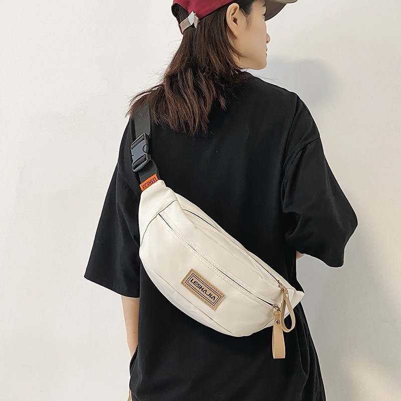 New men's and women's waist bags, fashionable and trendy casual sports shoulder bags, simple and solid color, large capacity chest bag for w