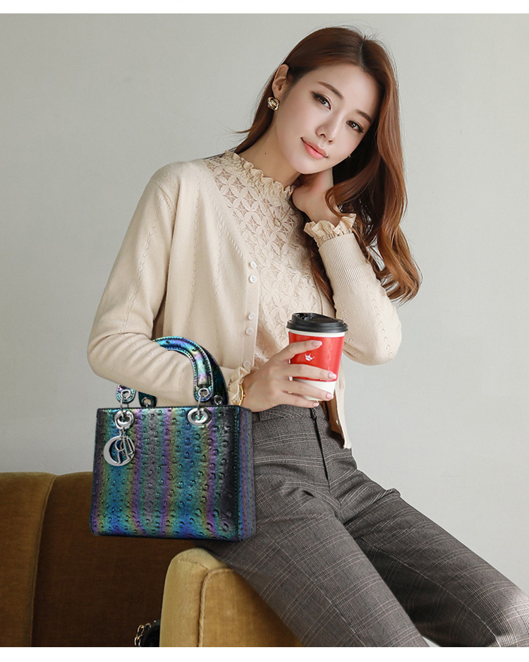 Free Shipping 2025 New Designer Bag High-end Trendy Colorful Genuine Leather Women's Handbag Fashionable High-quality Shopping Bag