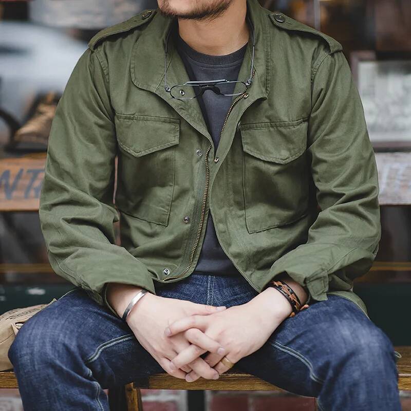 Maden Military M65 Field Jackets For Men Green Vintage Army Jacket Casual Windbreaker Solid Lapel Collar With Pockets Overcoat