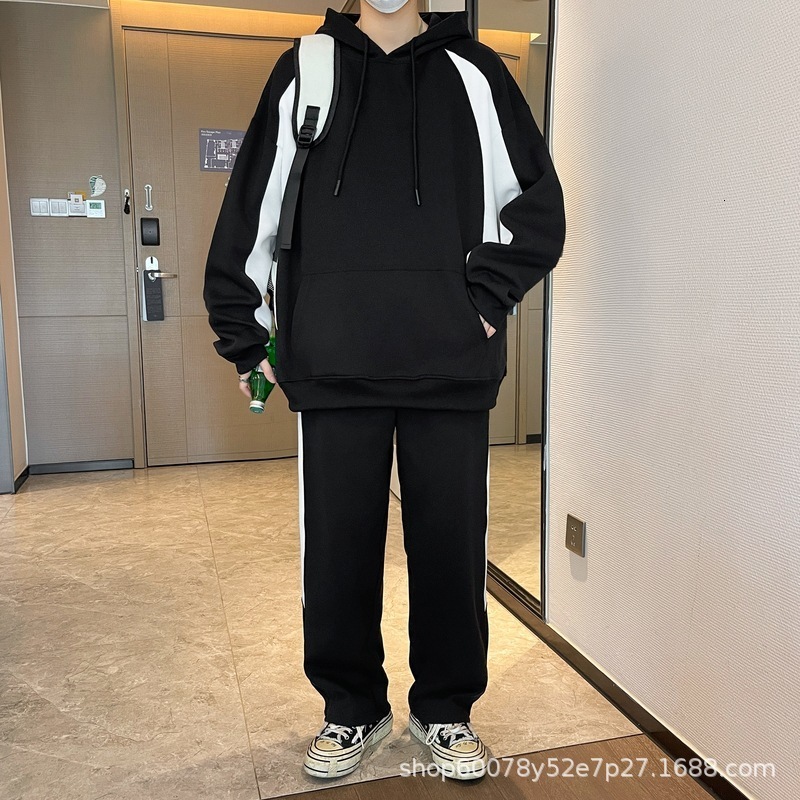High Street Hoodie Splicing Contrasting Colors Vintage Hooded Hoodies Men Women Pullover Casual Loose Autumn Winter Sweatshirts 240823