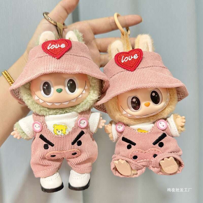 17cm Labubu Vinyl Blind Box Second Generation Sitting Party Pig Cute Overalls Set Clothes