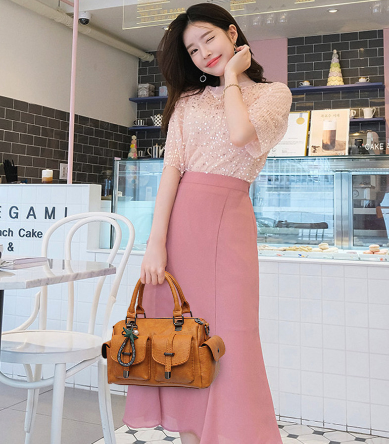 Free Shipping 2025 New Designer Bag Fashionable High-quality Shopping Bag Trendy Solid Color Soft Leather Multi Pocket Large Capacity Women's Han