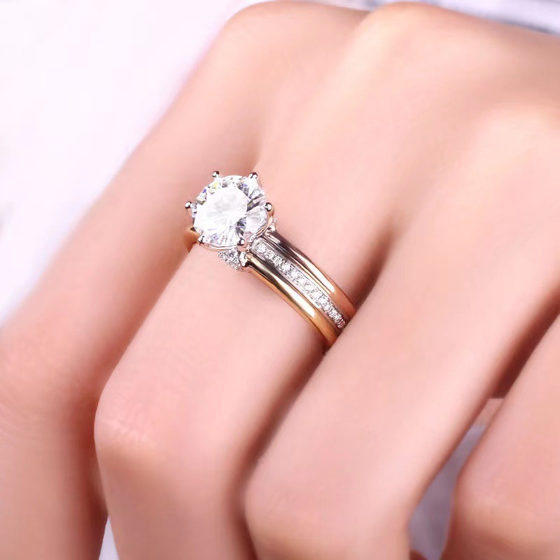 Three Color Band Sterling Silver Ring with Slightly 3 Ct D-Color Moissaniter Ring