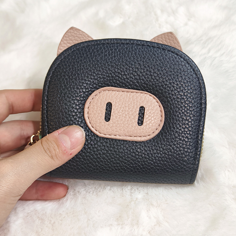 Mini Womens Wallet 2025 New Multi-Card Slot ID Card Holder Cute Cartoon Color-Block Piggy Coin Purse