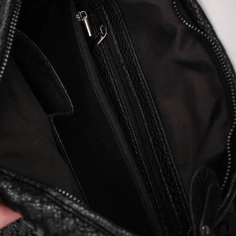 DHSM Tote for Women Evening Bags Woven Pu Leather Messenger Fashion Designer Handbag High Quality Black Gray Blue Shoulder