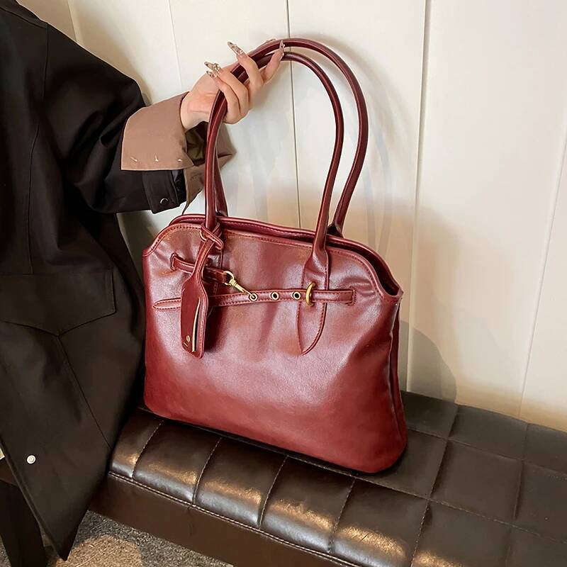 DHSM MOODS Retro Underarm Shoulder Bags For Women 2024 Winter New Designer Handbags Soft PU Leather Big Capacity Shopper Totes