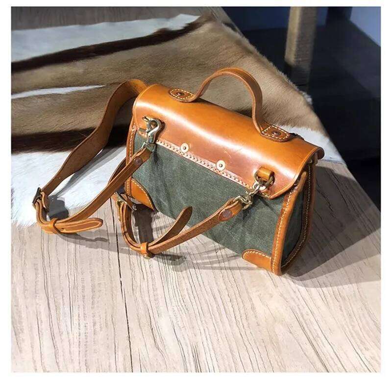 Outdoor Daily Work First Layer Cowhide Padded Canvas Women's Messenger Designer Handmade High Quality Men's Shoulder Bag