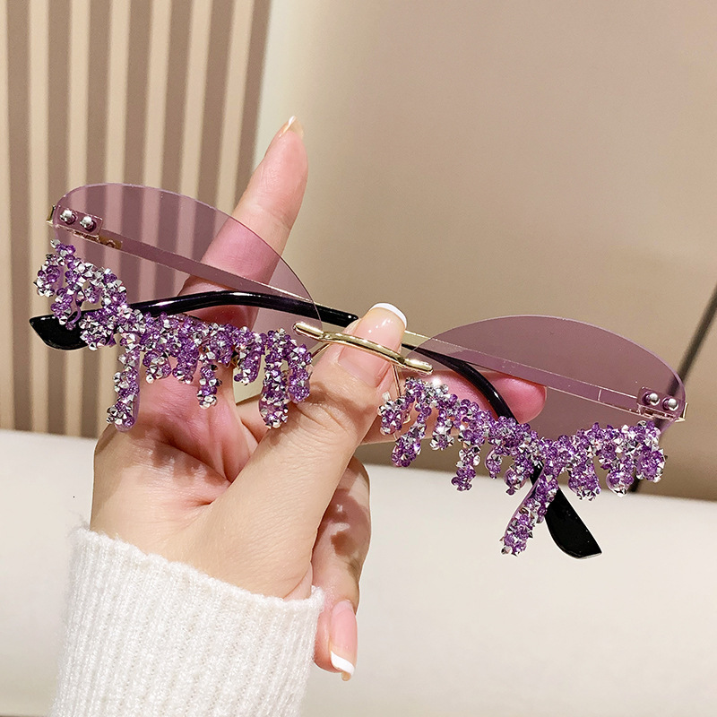 Designer sunglasses New Angel Tears Handmade Diamond Sunglasses Funny Photography Creativity Frameless Edge Cut Sunglasses