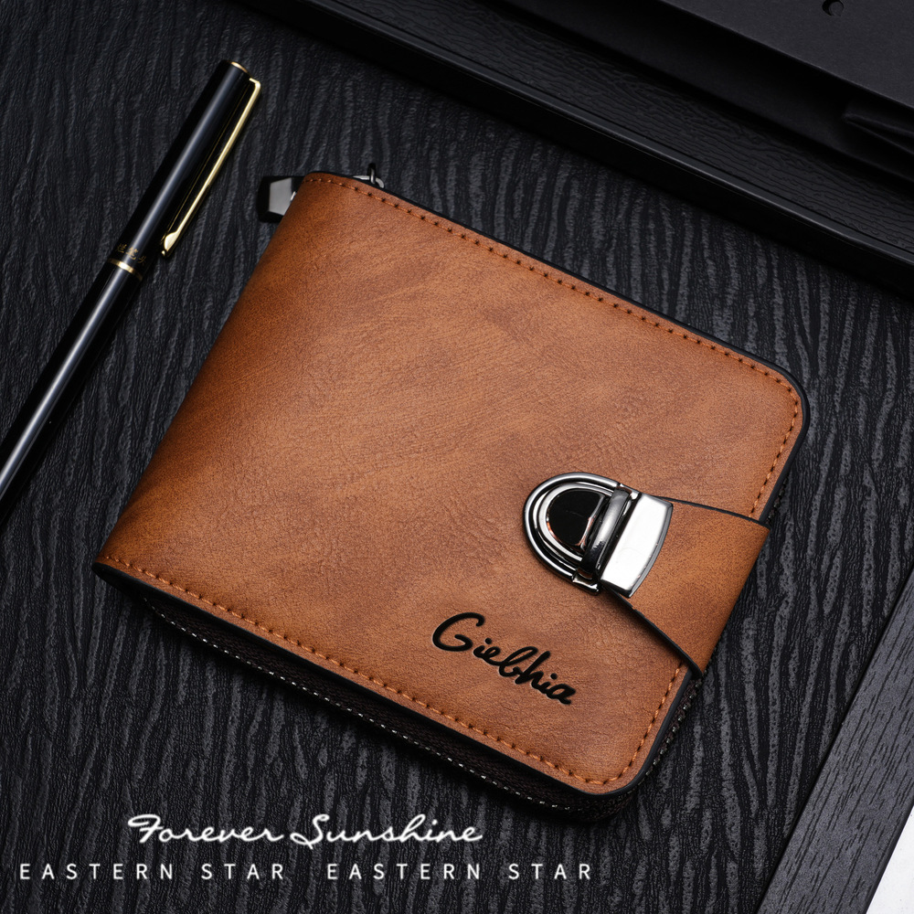 Free Shipping New Designer Men's Wallet Short Zipper Bag Large Capacity Luxury Multi-card Slot Small Clutch Business Retro Coin Purse Card Holder