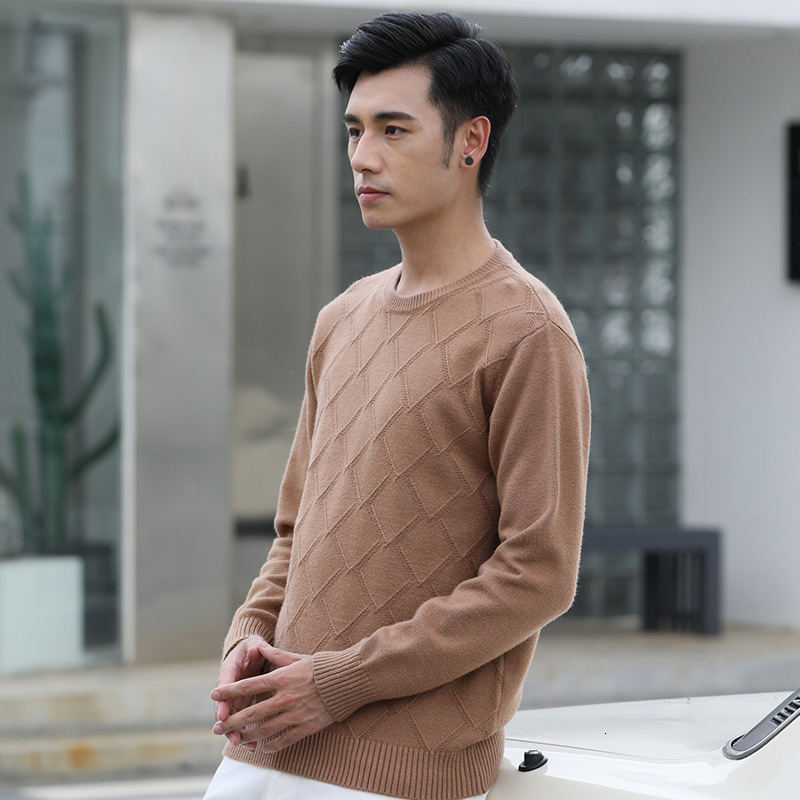 Autumn Winter New Mens Round Neck Diamond Pattern Solid Color Plus Size Sweater Thick Jacquard Casual Knitted Base Andy Fleece 231128